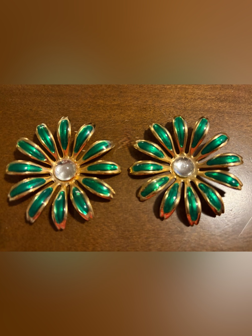 🌼Groovy Boho Hippie Halloween Green Enamel Flower Statement Earrings🌼2.25”